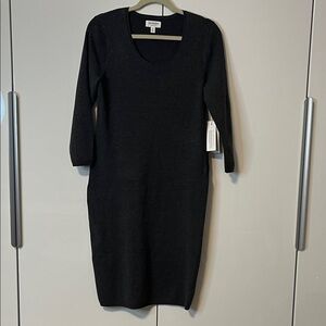 HUDSON NORTH NWT Charcoal Midi Sweater Dress Quarter Sleeve, Size L